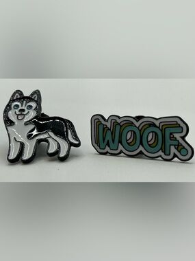 ENAMEL LAPEL PIN DOG LOVERS HUSKY AND WOOF UNISEX